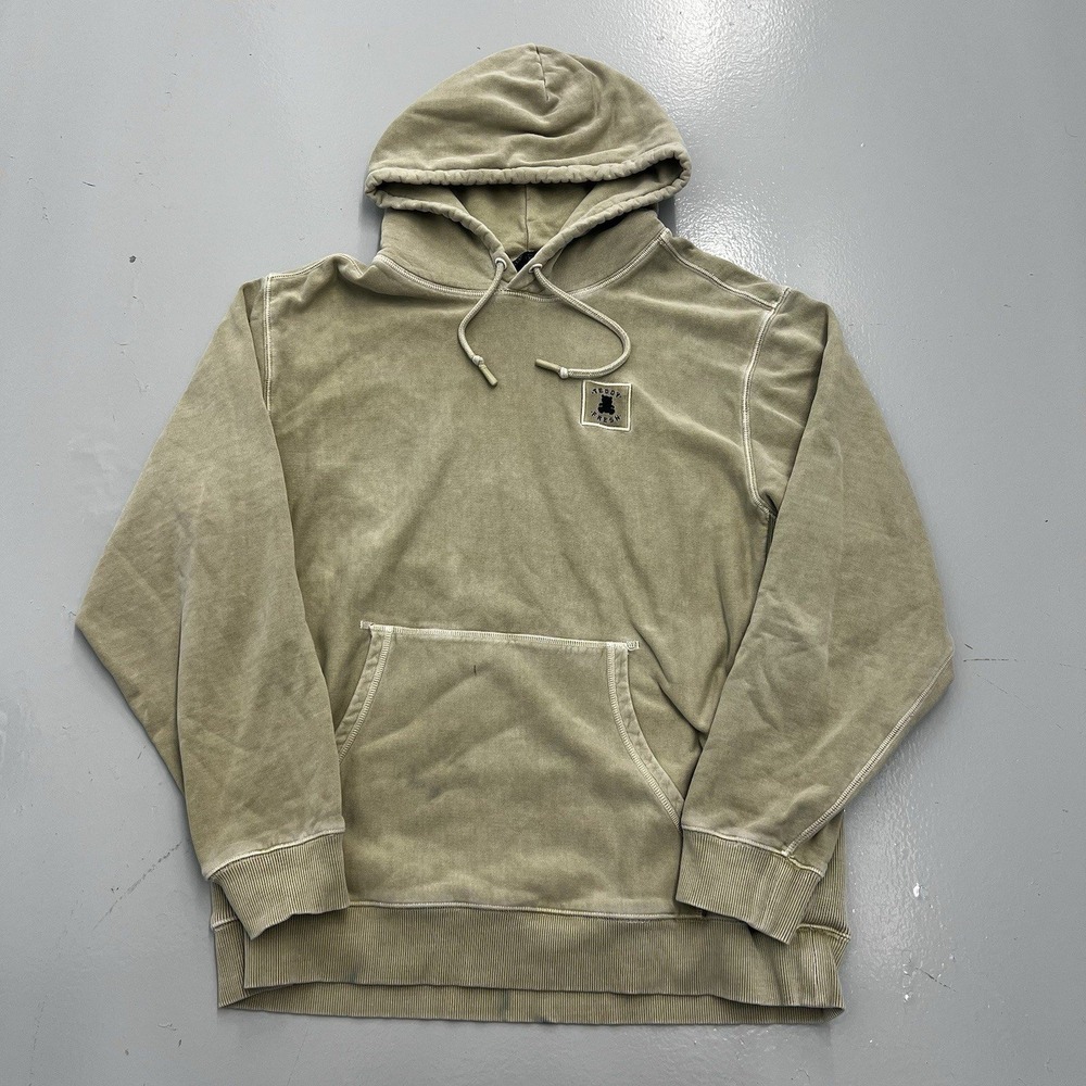 Teddy Fresh Mens XL Tan Acid Wash Pullover Hoodie Bear Logo Patch Streetwear